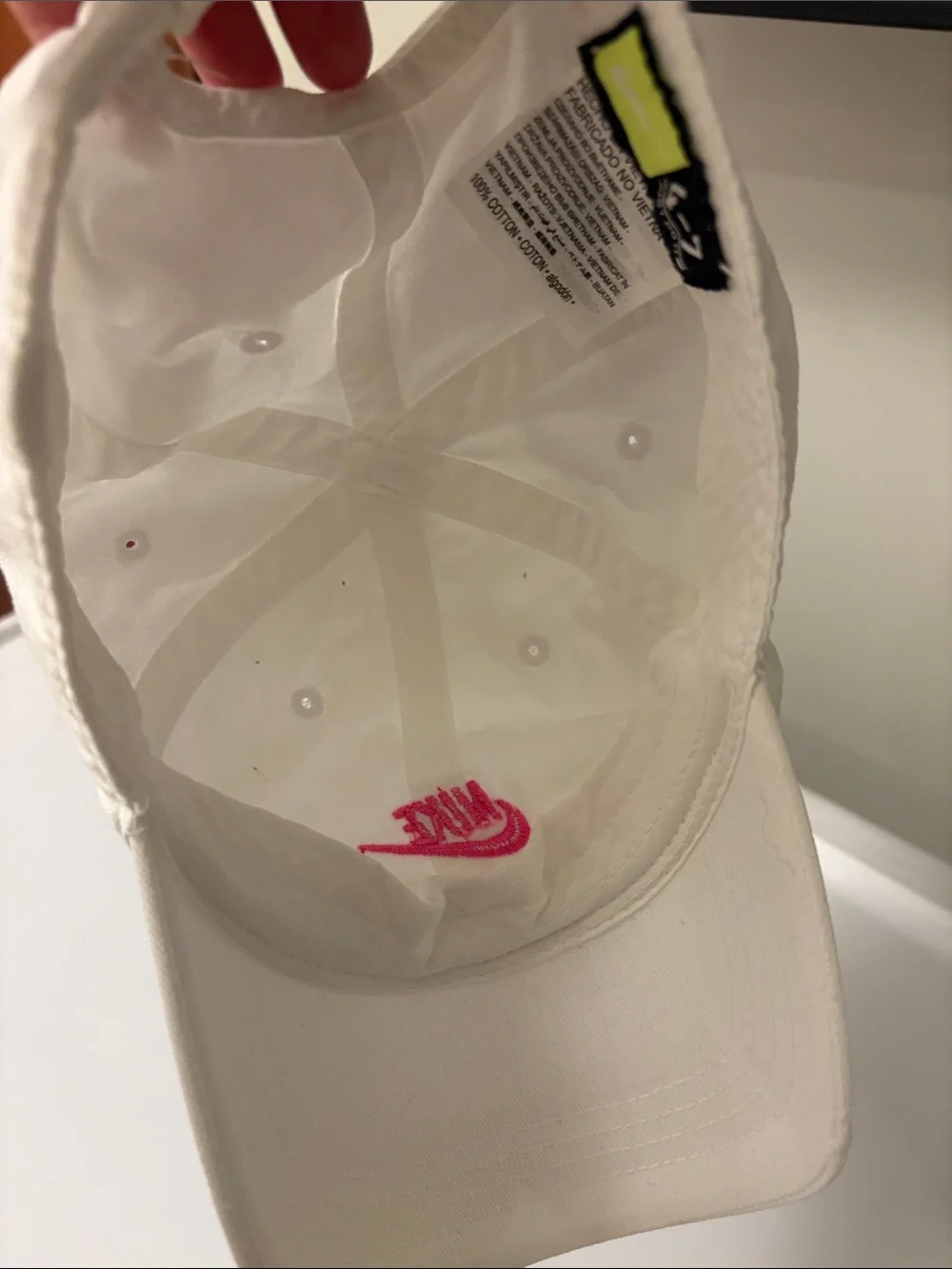 Nike White Baseball Cap with Pink Swoosh